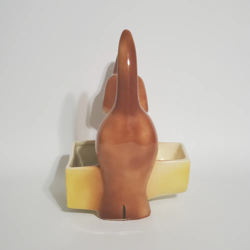 Vintage Ceramic Dachshund Wallet Valet in Brown and Yellow